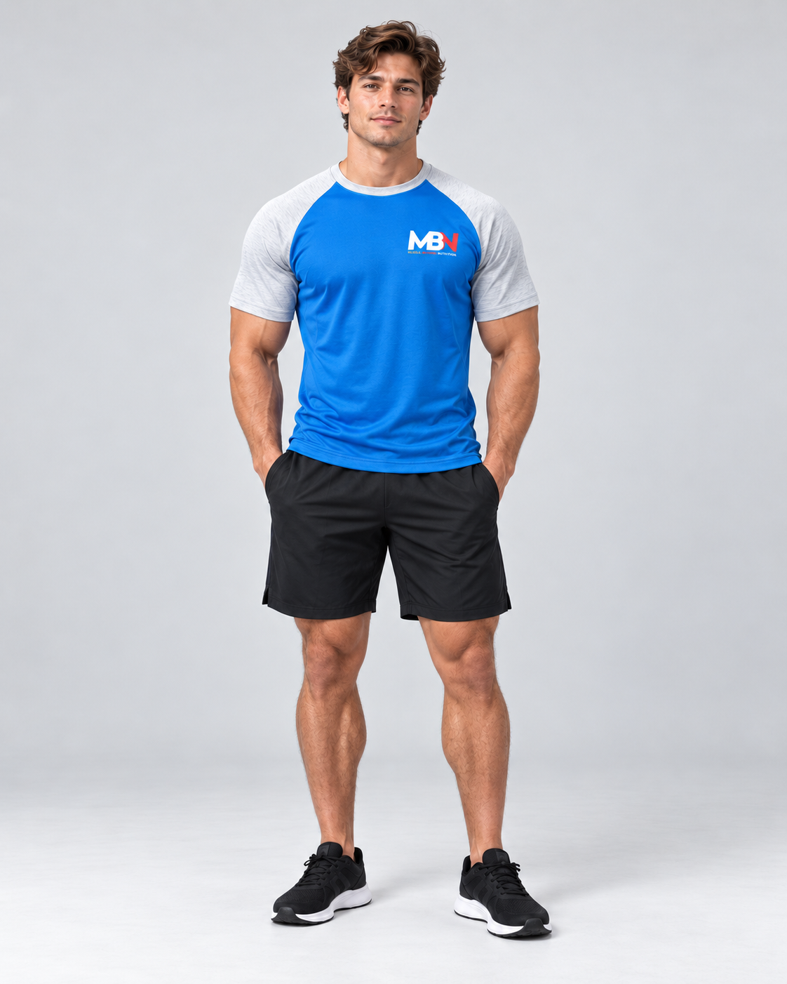 MBN Training T-Shirt Blauw/Grijs op atletisch model