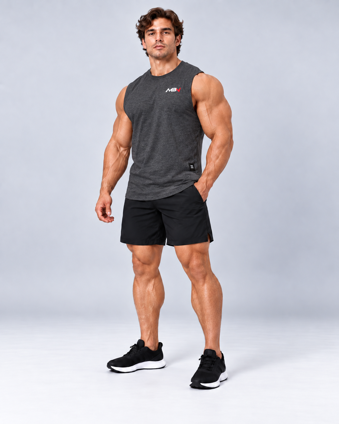 MBN Workout T-Shirt Gray front on athletic model