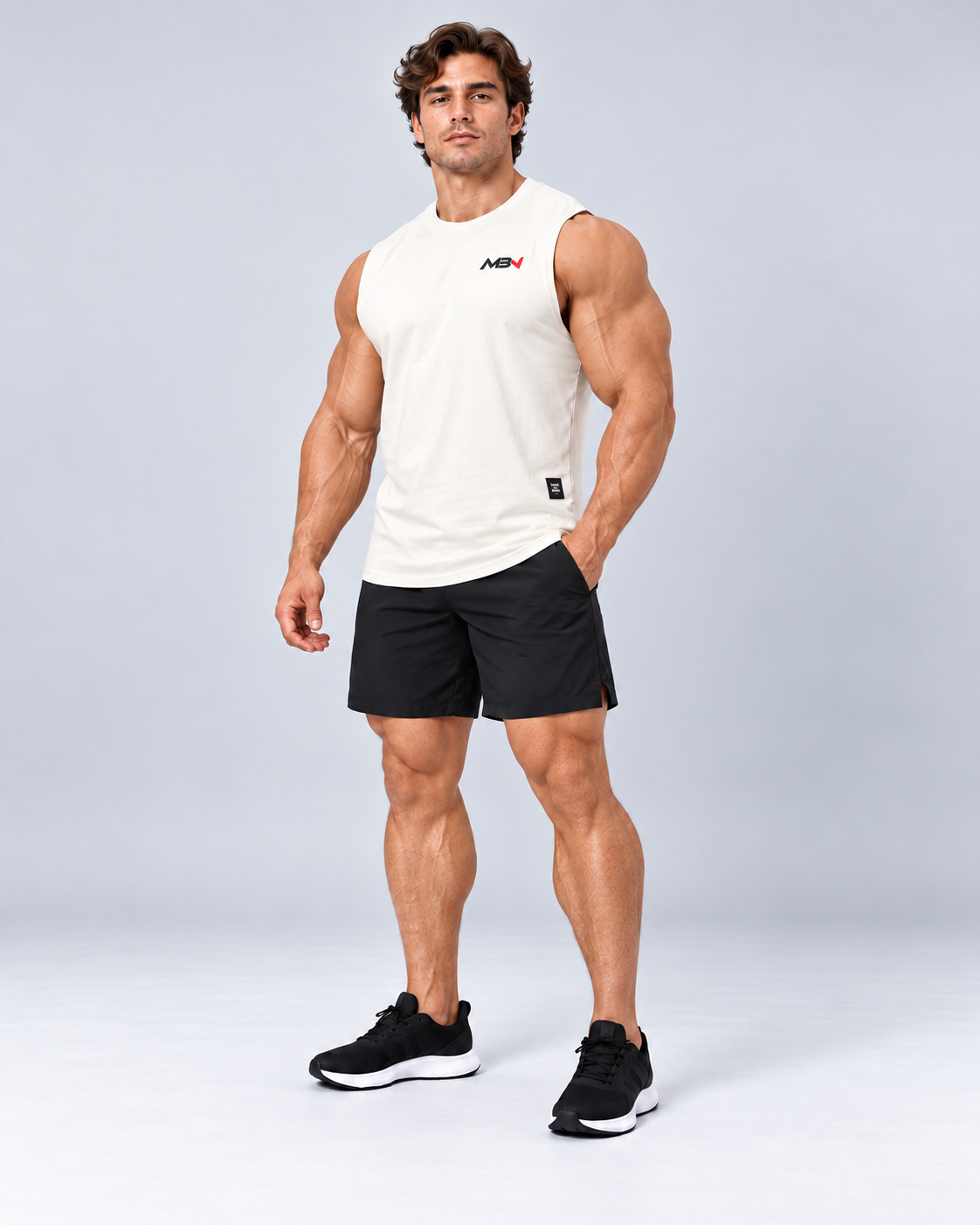 MBN Workout T-Shirt White front on athletic model