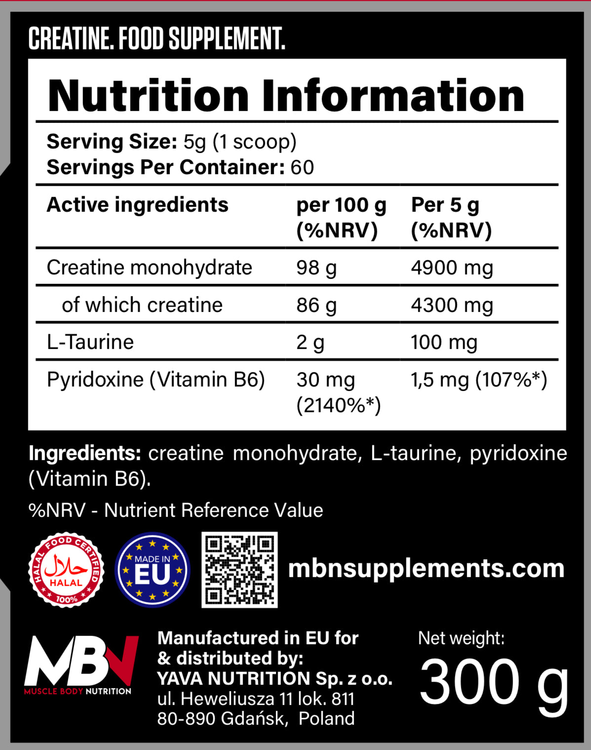 CREATINE MONOHYDRATE 300g